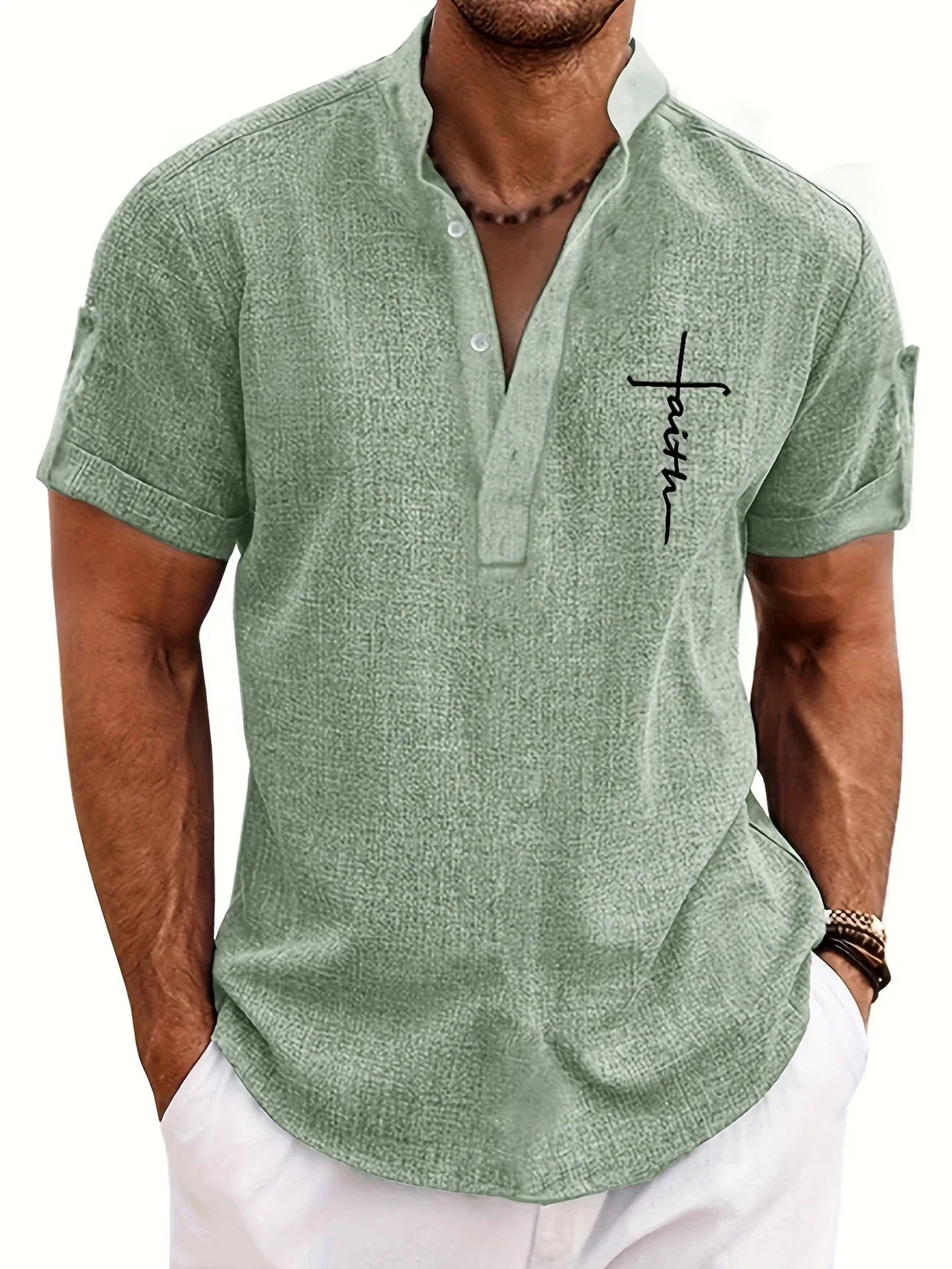 Olivier | Chemise courte à col montant