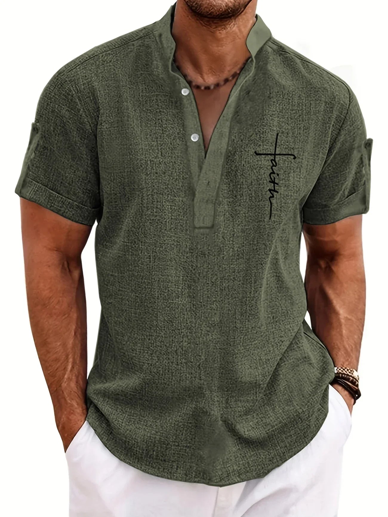 Olivier | Chemise courte à col montant