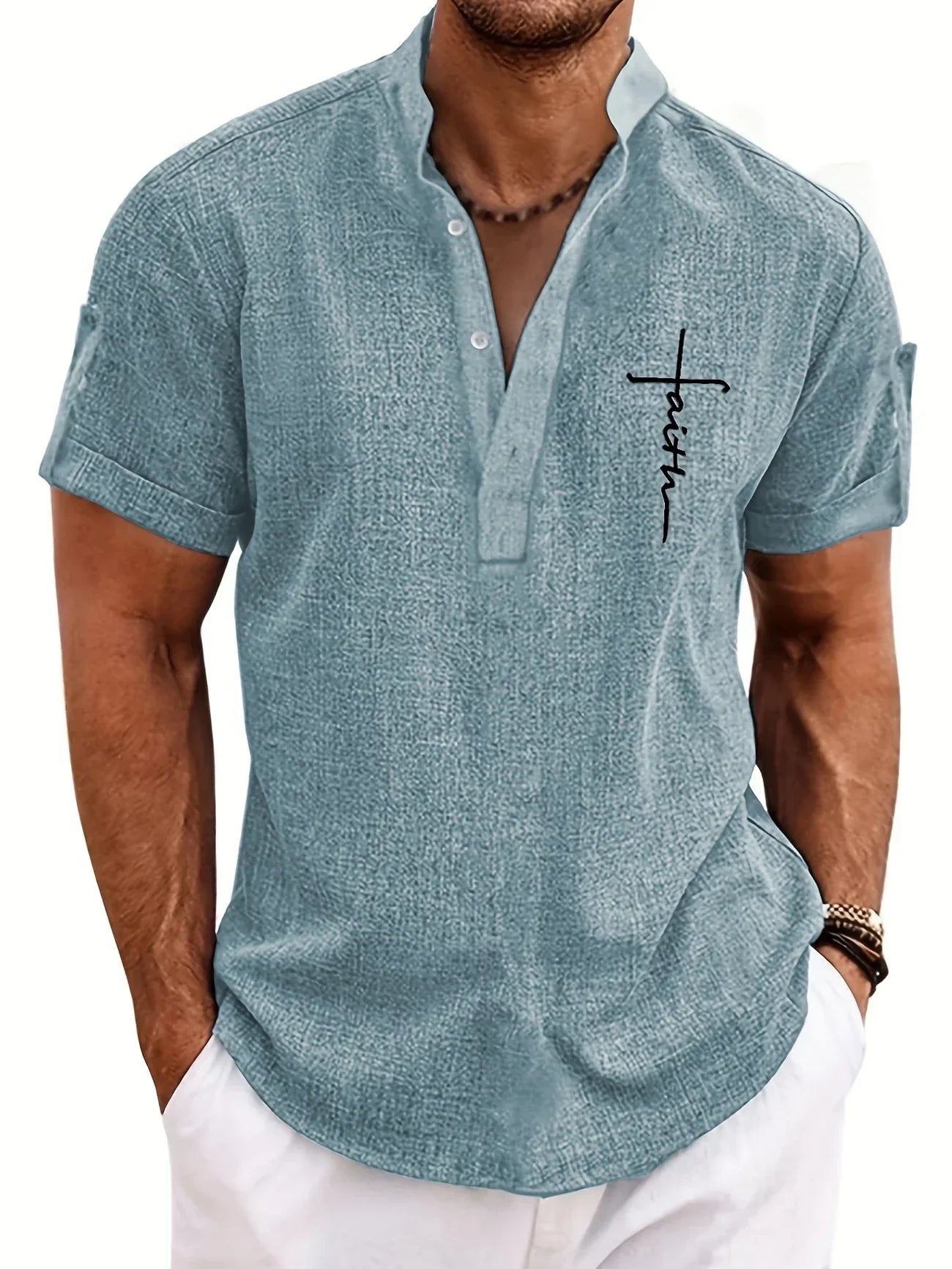 Olivier | Chemise courte à col montant
