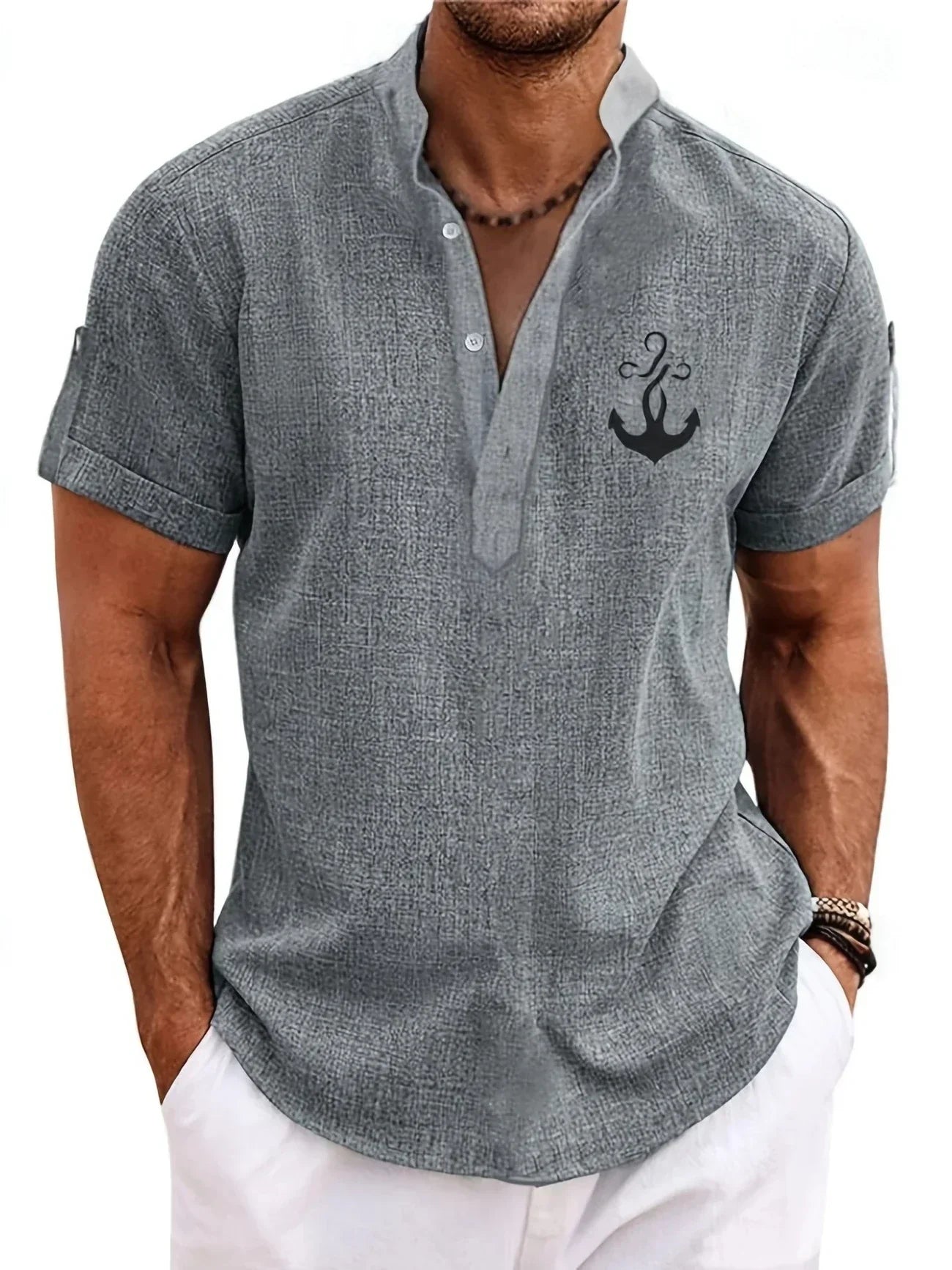 Olivier | Chemise courte à col montant