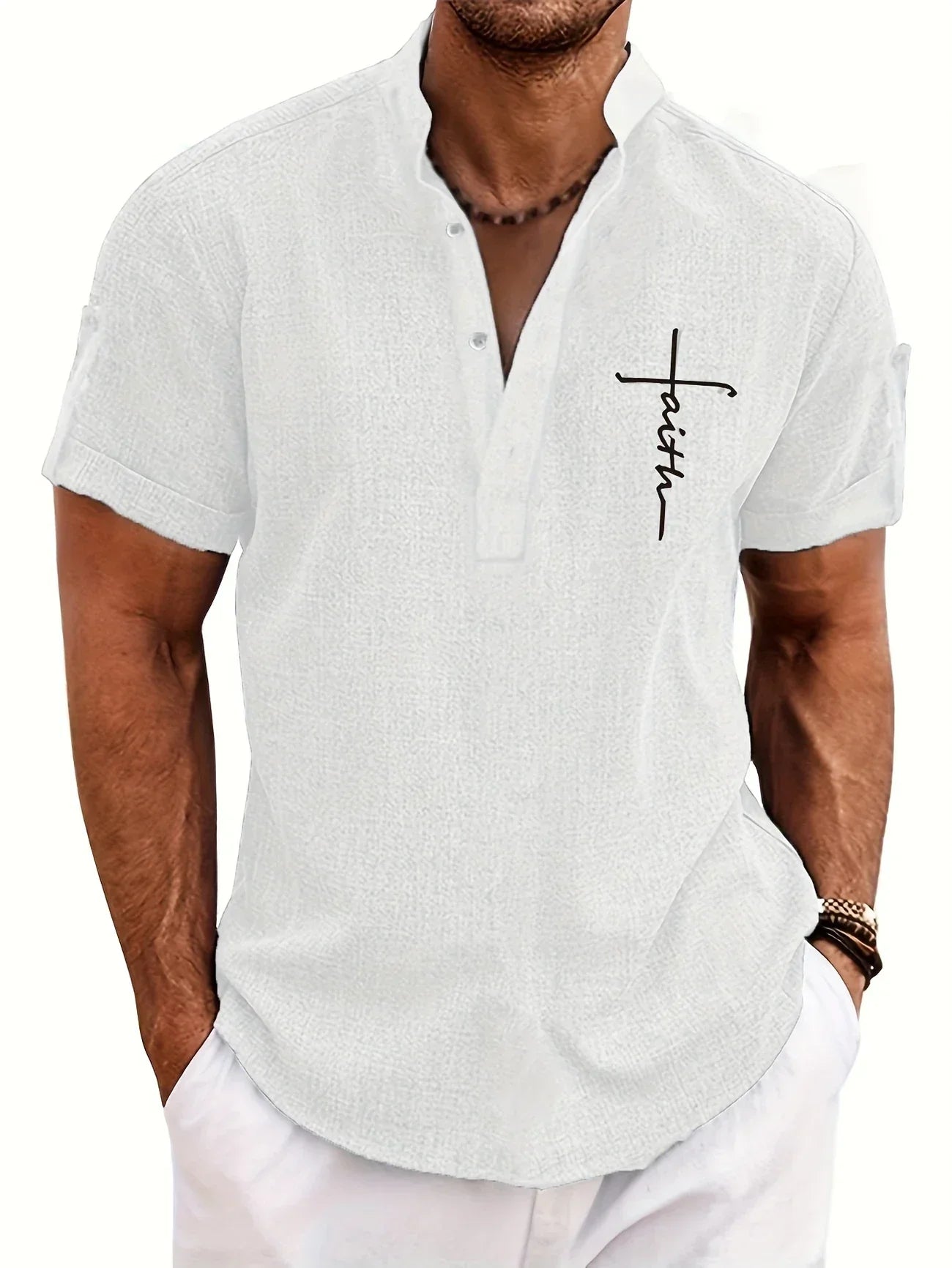 Olivier | Chemise courte à col montant