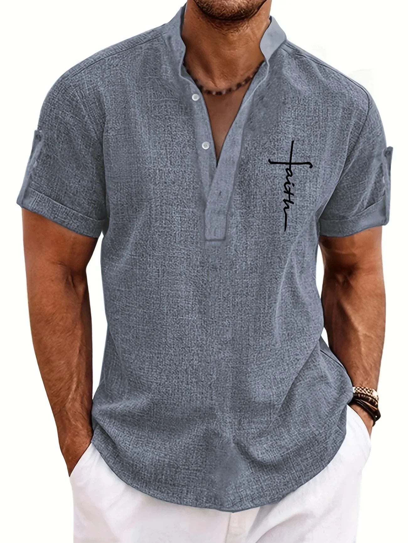 Olivier | Chemise courte à col montant