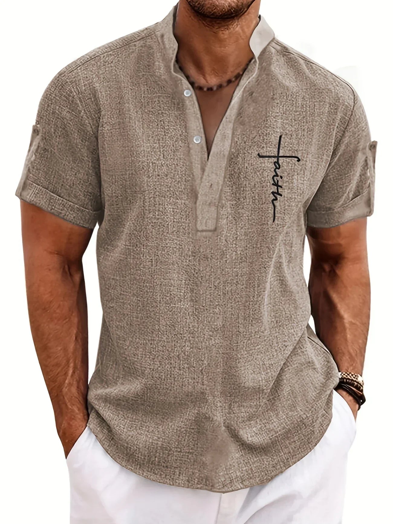 Olivier | Chemise courte à col montant