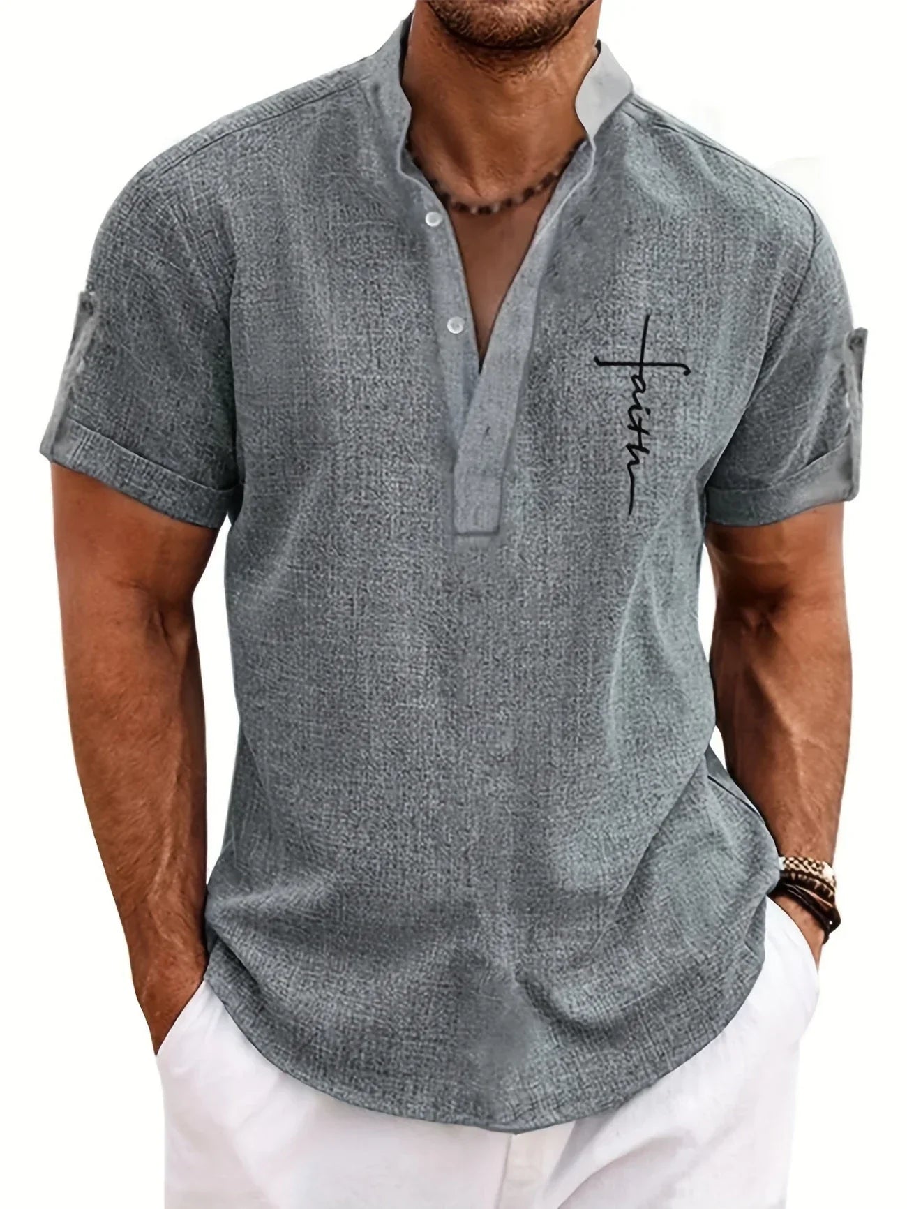 Olivier | Chemise courte à col montant